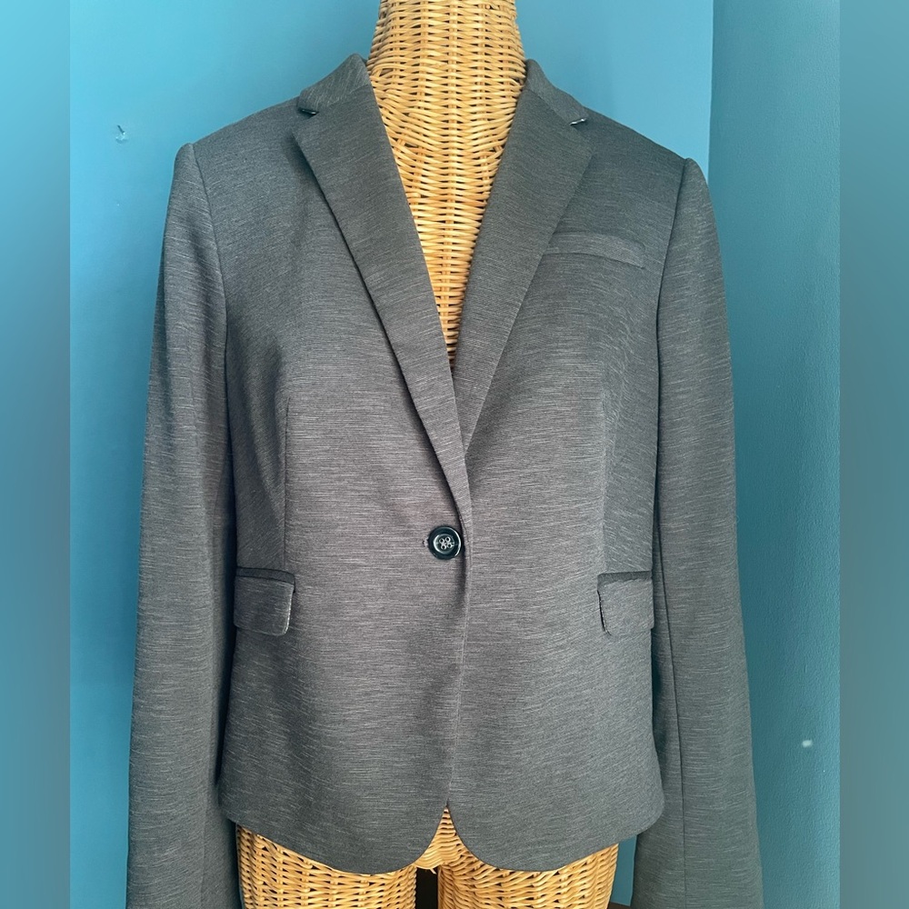 Blazer One Button Heather Grey Stretch by The Limited Lined 2 Pockets Size L